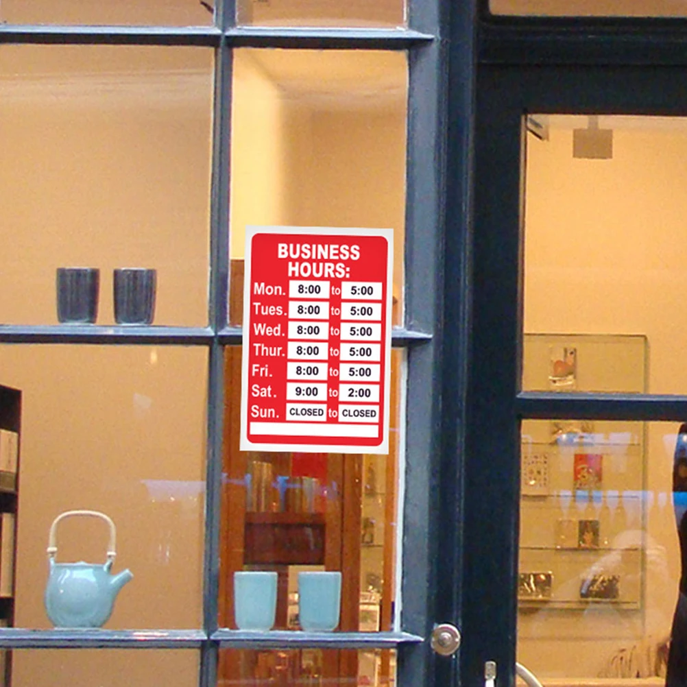 2 Pcs Business Hours Sticker Store Open Sign Time Schedule Vinyl Plaques Signs Office Hour Retail Cafe Barbershop Decoration