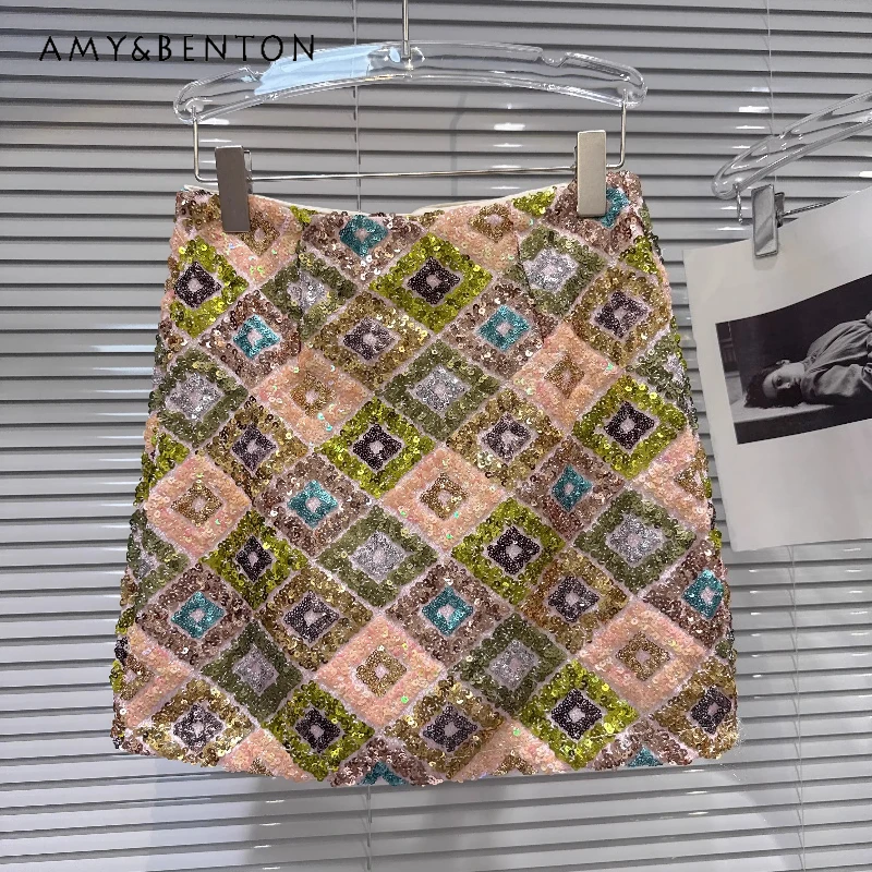 

Retro Ethnic Style Design Women's Mini Skirt 2026 New Sweet Cool Colorful Bead Embroidery Pattern Versatile A-line Skirts Ladies
