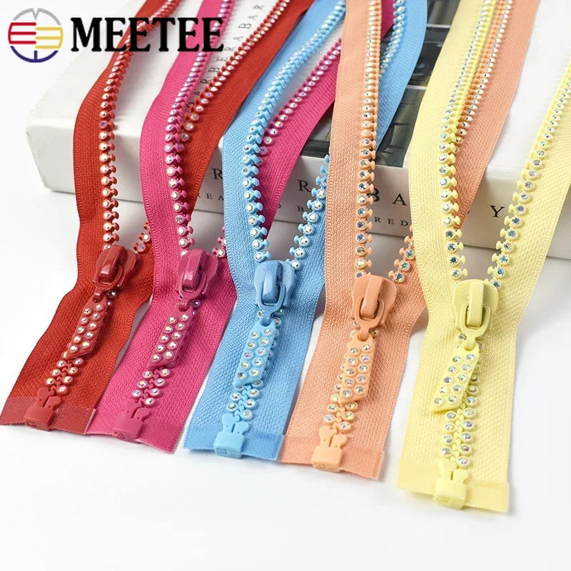 

1-5Pcs 60cm 10# Meetee Bag Open-End Rhinestone Zipper Clothes Resin Zips for Jacket Sewing Repair Ziper DIY Decorative Zippers