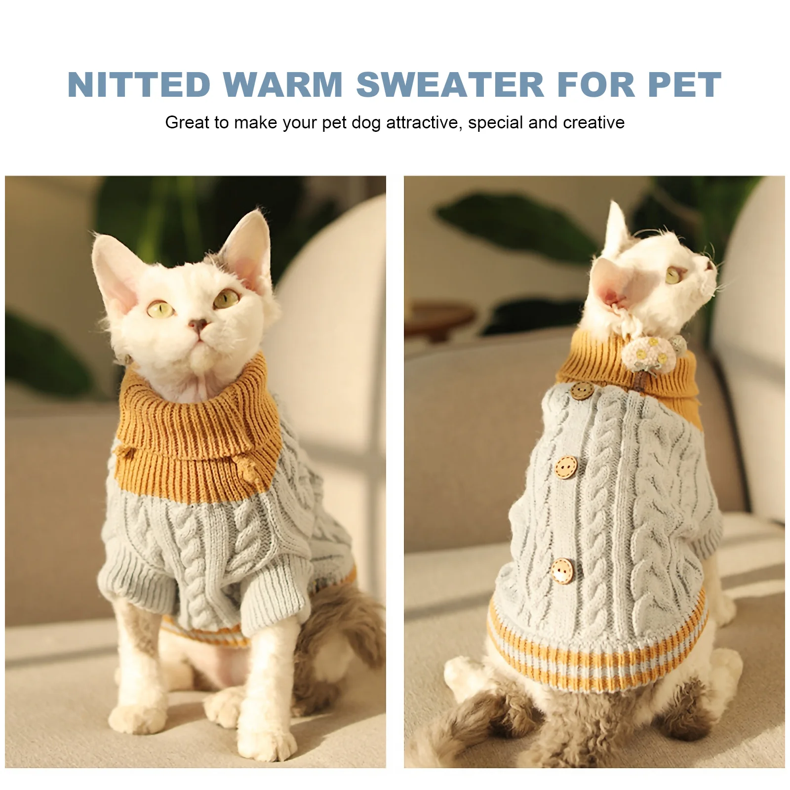 

1Pcs Pet Winter Sweater Cotton Knit Button Design Warm Comfortable Dog Clothing for Small Puppies Holiday Photo Prop Fashion