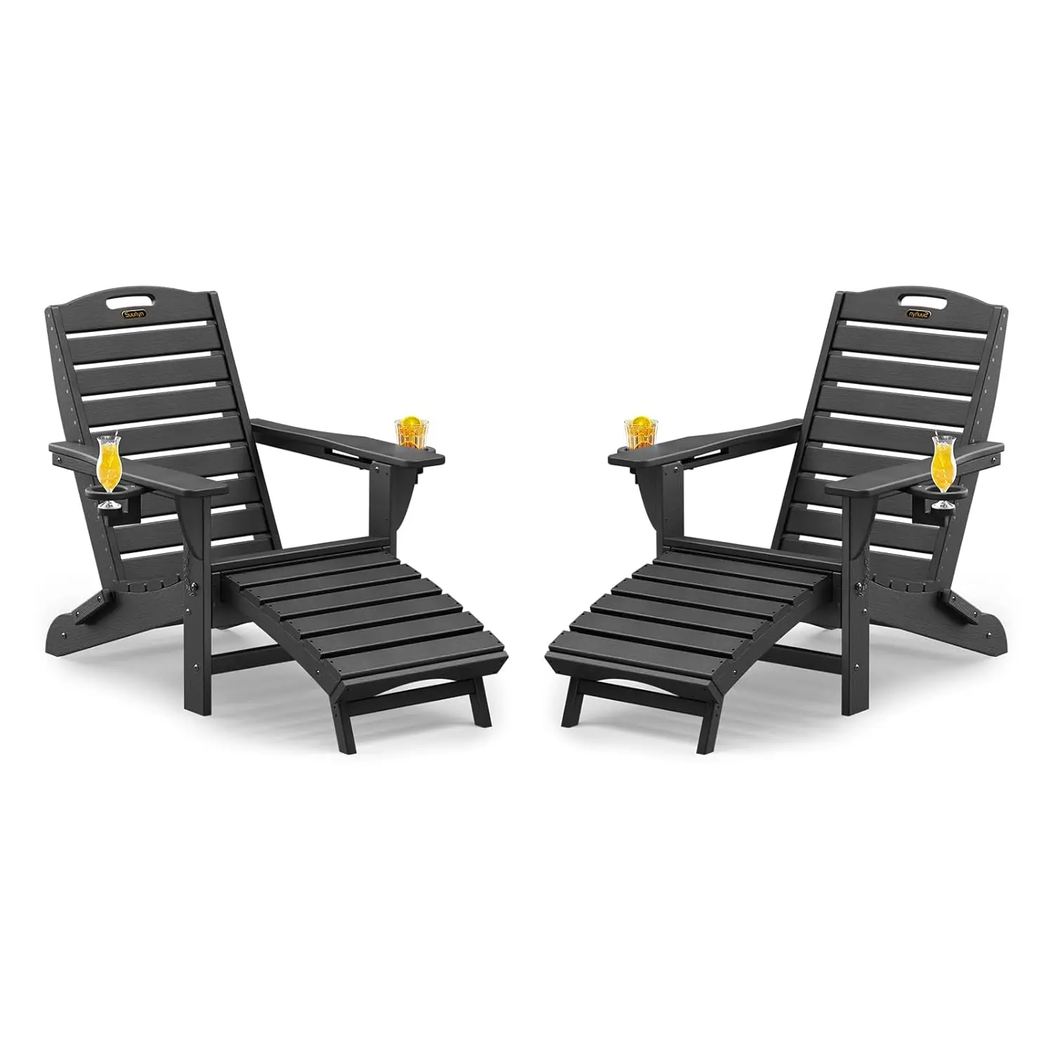 Folding Adirondack Chairs Set of 2,HDPE Adirondack Chair with Retractable Ottoman,Weather Resistant Patio, Customized