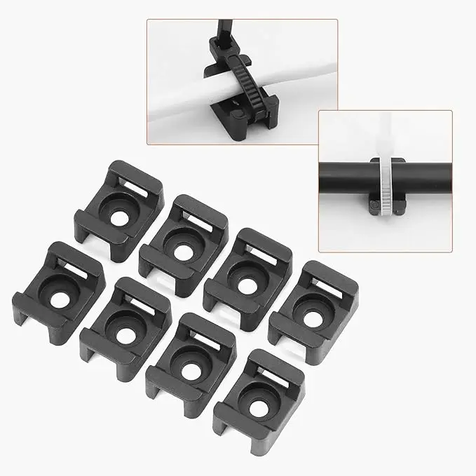 30Pcs STM Series Black/White Saddle-Shaped Cable Tie Mounts, Nylon Cable Ties, Suction Cup Cable Organizer Clips