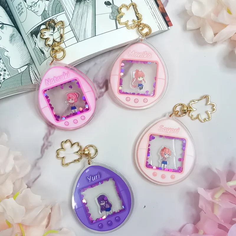 Natsuki Monika Sayori Yuri Liquid Shaker Keychain Tamagotchi Glitter Chibi Clover Hook Doki Doki Literature Bag Collectible Gift