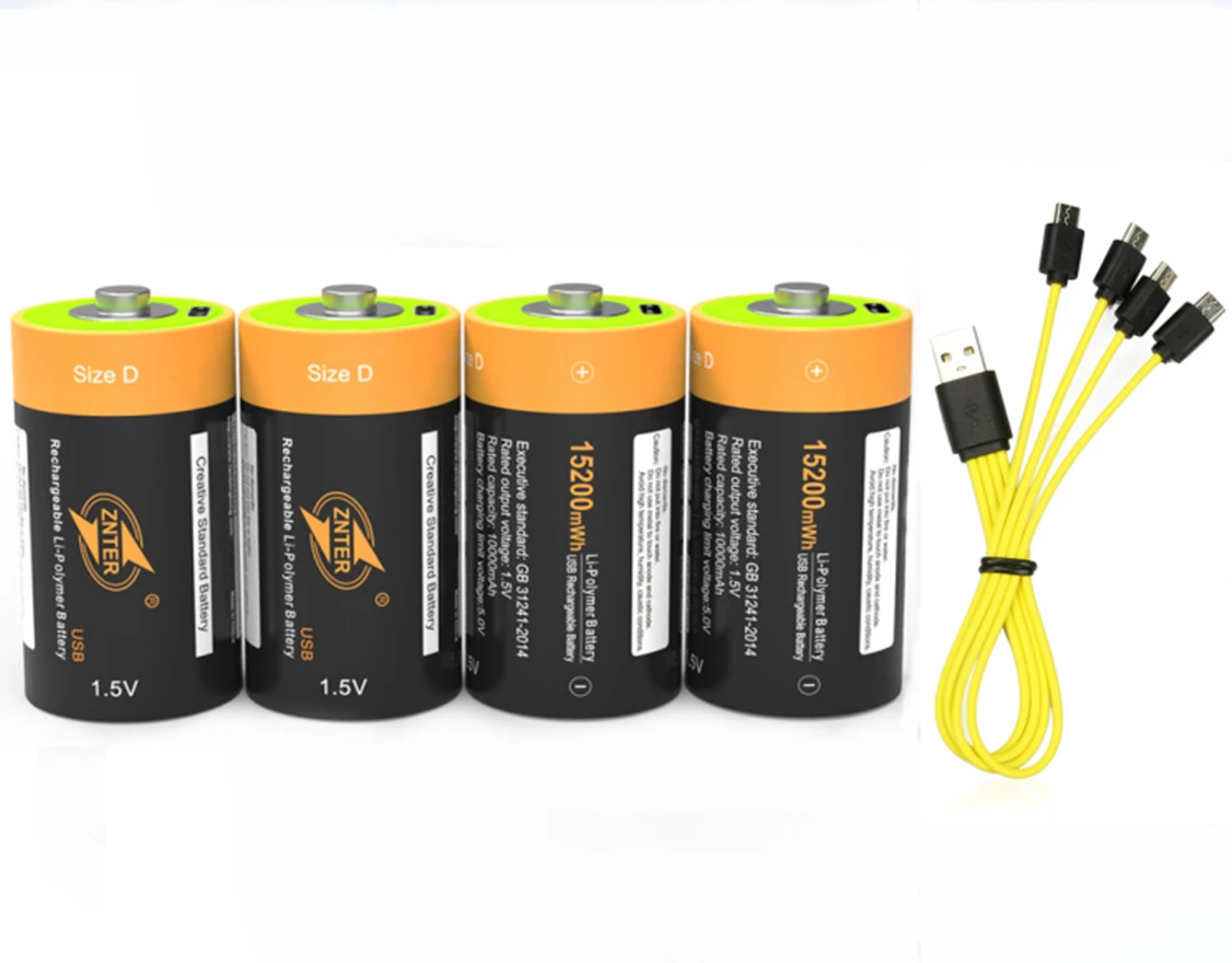 4pcs/lot ZNTER 1.5V 15200mWh Rechargeable Battery D Lipo LR20 Battery for RC Camera Drone Fast Charge via Type C Cable