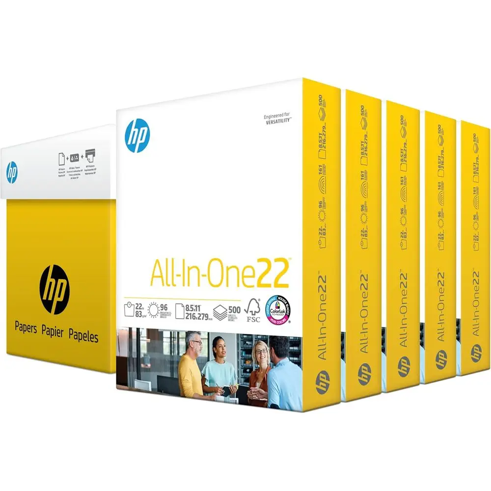 

8.5x11 All-In-One 22 lb Multipurpose Paper, 5 Ream Case, 2500 Sheets, 96 Bright, USA Made, SC Certified