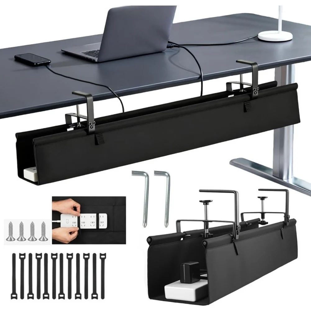 Sturdy Oxford Cloth Cable Organizer Bag Designed to Hang Under Desk Using Clamp Mount No Screws or Adhesives Needed