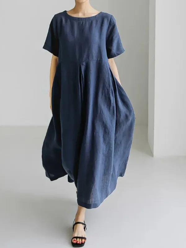 Loose Fit round Neck Midi Dress Short Sleeve Casual Style Polyester Fiber Streetwear City Commute Date Party Performance Work