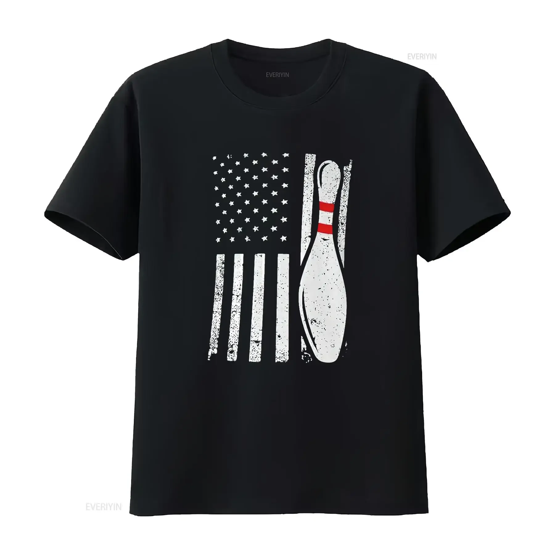 تصميم بولينج رائع لتي شيرت بولير دبوس رياضي أسود صغير عتيق مغسول ناعم أنيق أوم متعدد الاستخدامات قابل للتنفس