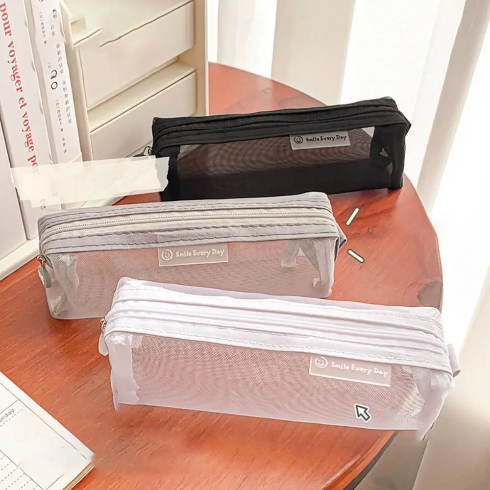 Einfaches transparentes Mesh-Federmäppchen mit großer Kapazität, multifunktionale Test-Briefpapiertasche, verschleißfeste tragbare Aufbewahrungstasche