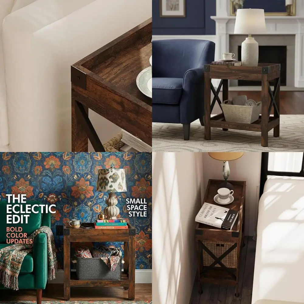 

Rustic Brown Charging End Table with USB & Outlet, Compact Industrial-Style Nightstand for Sofa or Bedroom