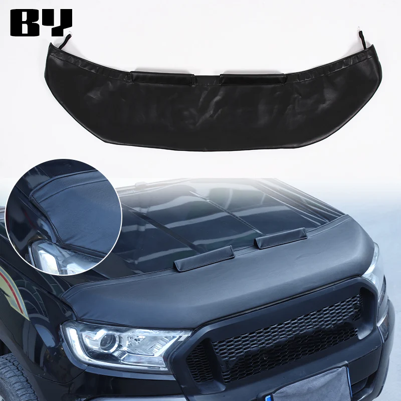 

For Ford Ranger 2015-2021 Car Hood Sand and Stone Deflector Protection Cover Black Leather Exterior Accessories