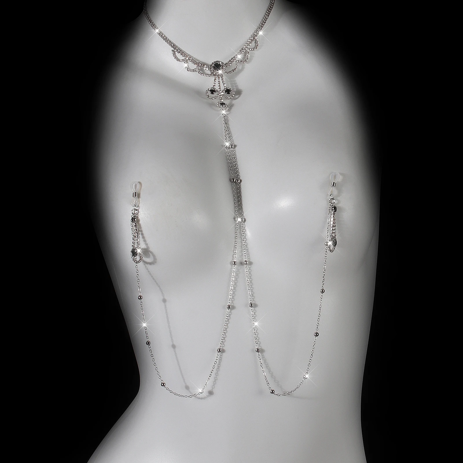 1 fashionable neck hanging style sexy tassel rhinestone chest chain suitable for nightclubs, parties, Valentine's Day wear