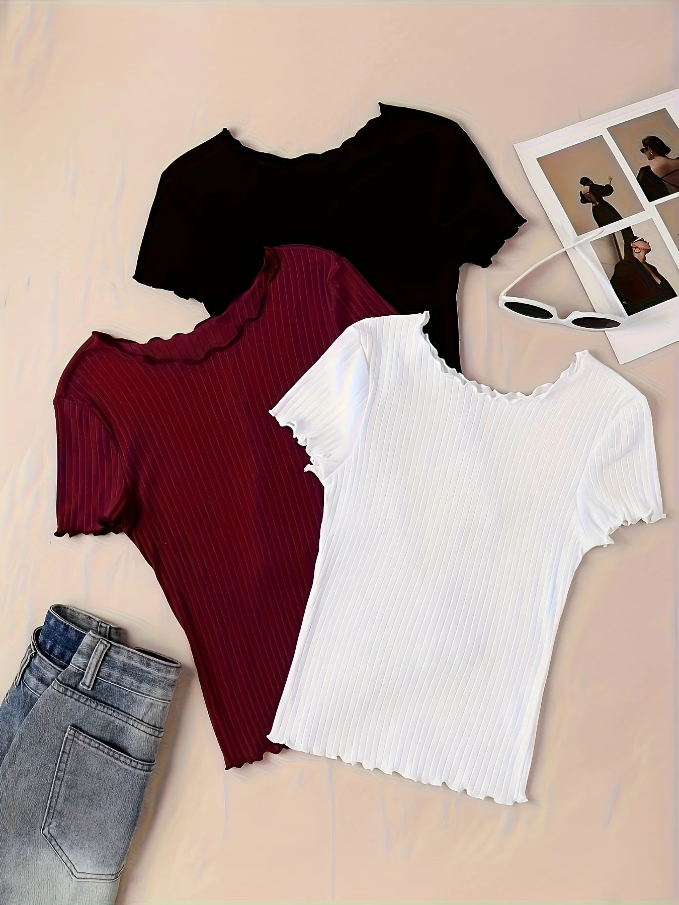 

New women's fashion casual round neck short sleeve plus size t-shirt three-piece suit