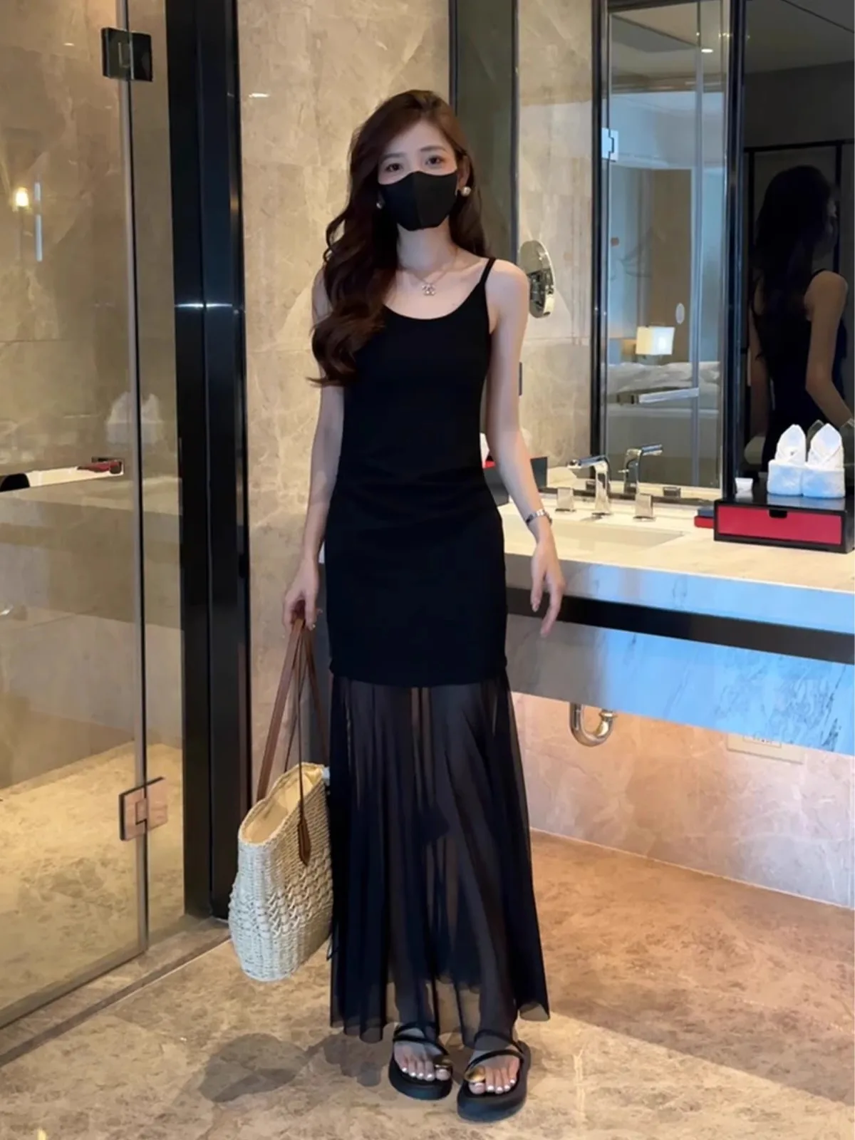 

Sexy Trendy Two-Piece Set Women's Summer Sleeveless Crop Top And High Waist Midi Skirt Casual Comfortable Breathable Airy