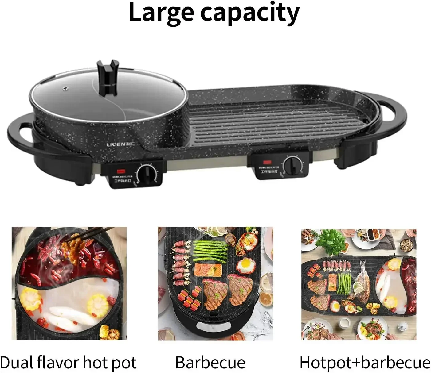 Pot chaud d'intérieur de gril électrique SK-J6860 multifonctionnel, gril d'intérieur de Teppanyaki/BBQ coréen/pot chaud de Shabu Shabu, 3.6L