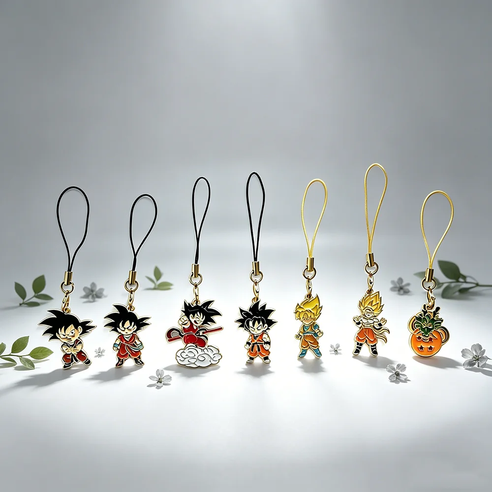 

7pcs Dragon Ball Phone Charms Lovely Cartoon Keychains Lanyard Bag Decorations Mobile Accessory Set for Keys And Straps