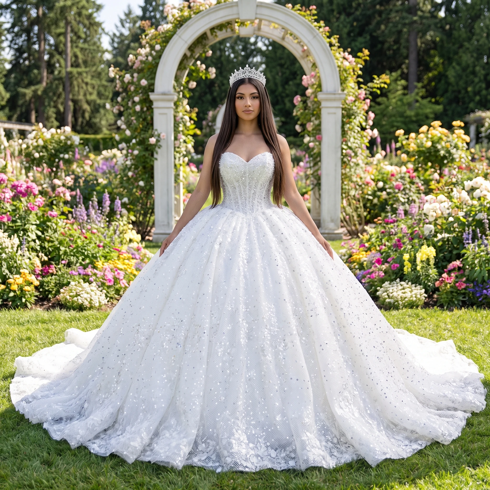 Romantic Strapless Sleeveless Beading Pearls Ball Gown Wedding Dress Gorgeous Organza Court Train Vintage Bridal Gown Customized