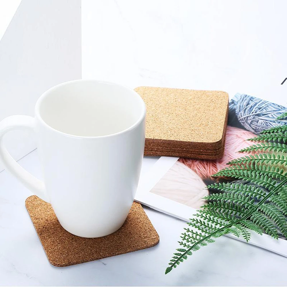 10pcs Square Natural Cork Coasters 100cm Self-adhesive DIY Mat Non-slip High Temperature Resistant For Office School Home Bar