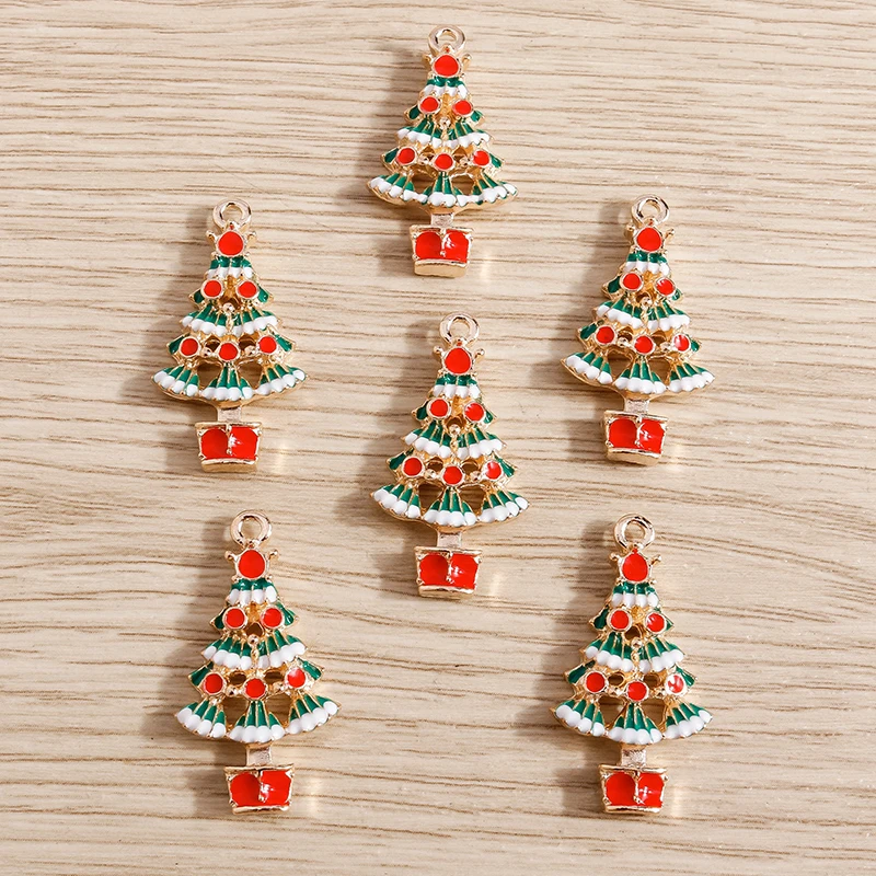 10pcs 16x29mm Cute Enamel Christmas Tree Charms Pendants for Jewelry Making Drop Earrings Necklaces Handmade Crafts Accessories