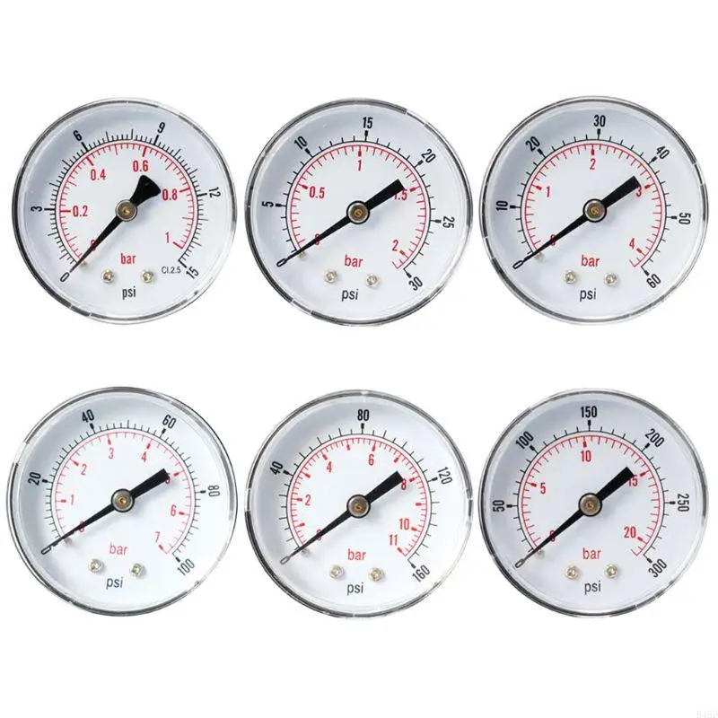 

B46D Professional Pressure Gauge 52mm Dial 1/4" BSPT Horizontal 0/15,30,60.100,160,300 & Bar