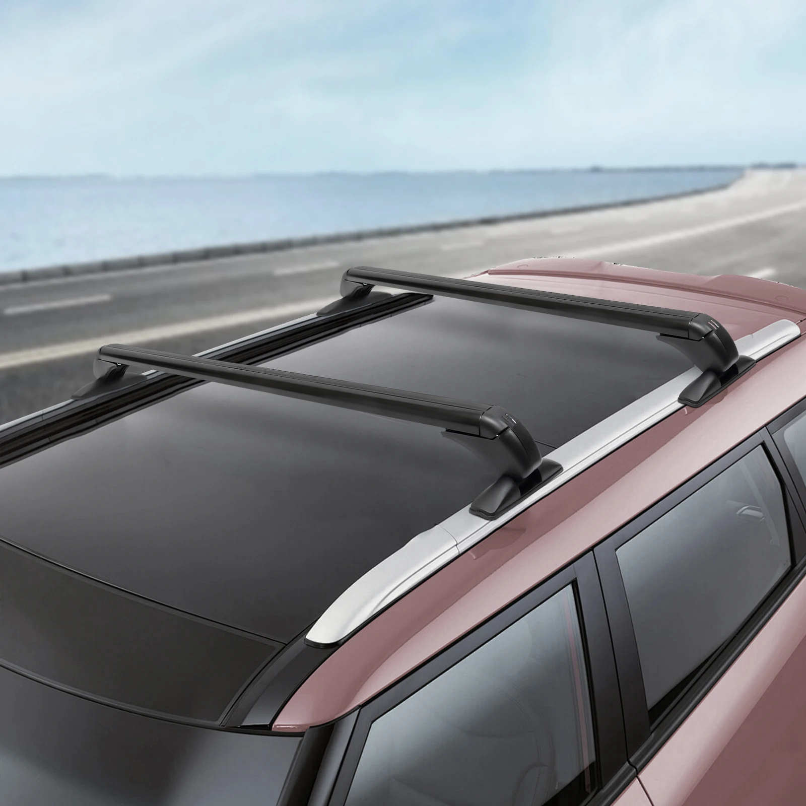 

[Universal Car Roof Rack with Lock] 100cm Aluminum Car Roof Rack - For 4/5 Door Cars - Non-destructive Install Safe Stable