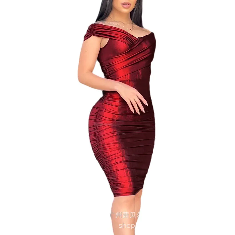 Women Short Sleeve Slim Skinny Bodycon Mini Sexy Dress Solid Color Party Evening Dress