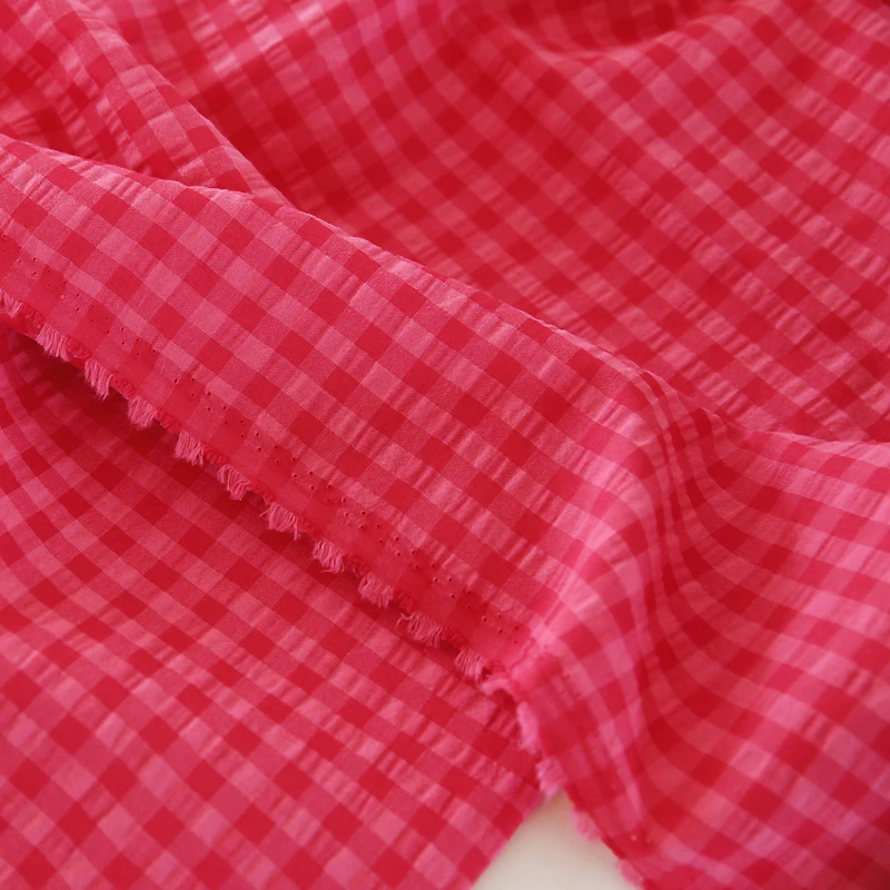 

Pitaya Color Plaid Fabric Spring and Summer Yarn-Dyed Polyester-Cotton Washed Fabric Shirt Dress Clothing DIY Red Plaid Fabric