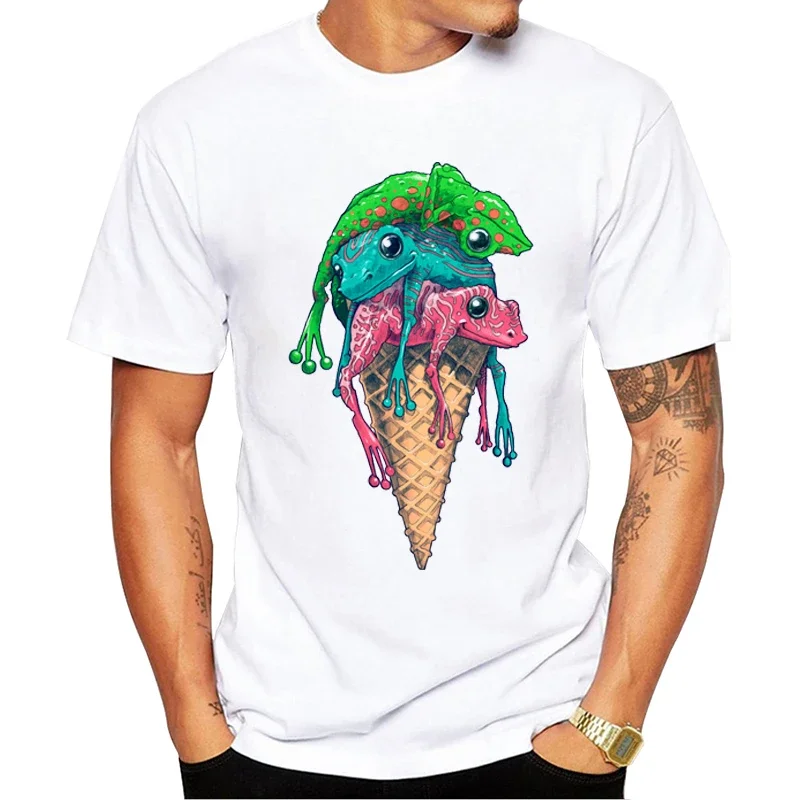 

Fashion icecream printed men T-shirt summer colorful frog tshirts short sleeve funny tees casual tops