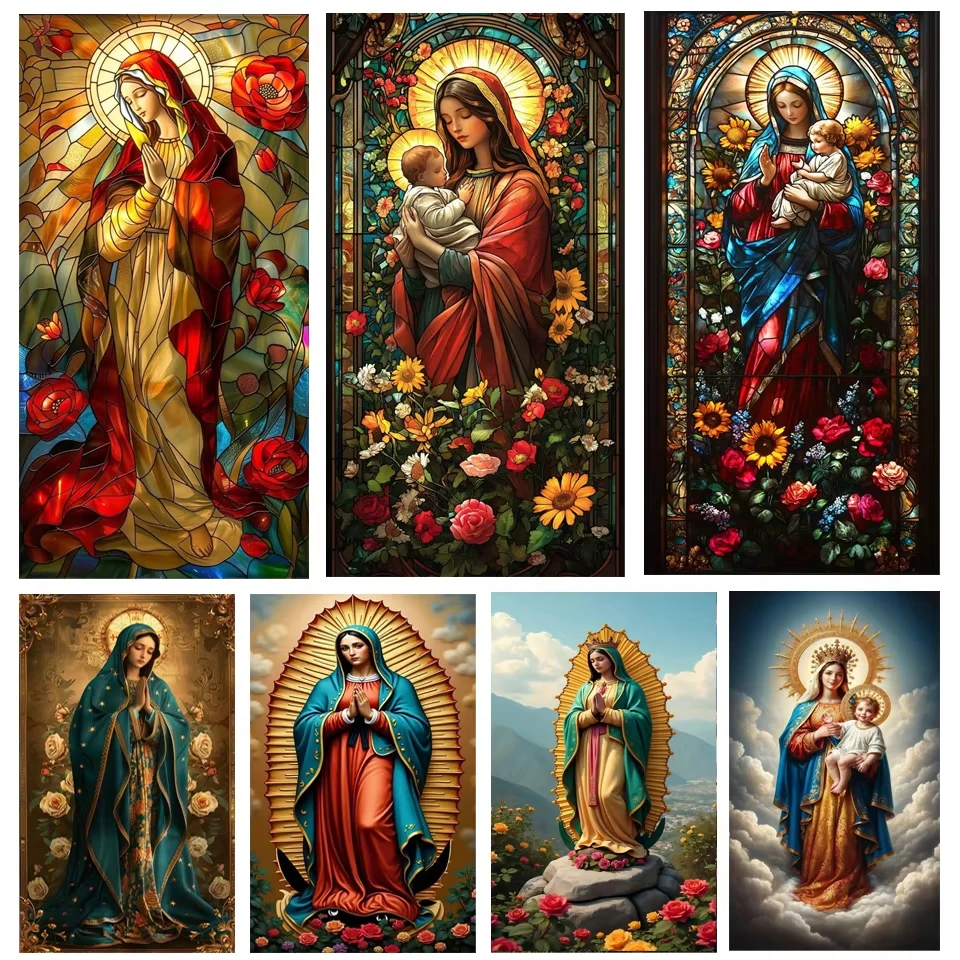 Kit complet de peinture diamantée religieuse, mosaïque carrée et ronde complète de la Vierge Marie, Notre-Dame de Guadalupe, décoration de Noël 5D pour la maison