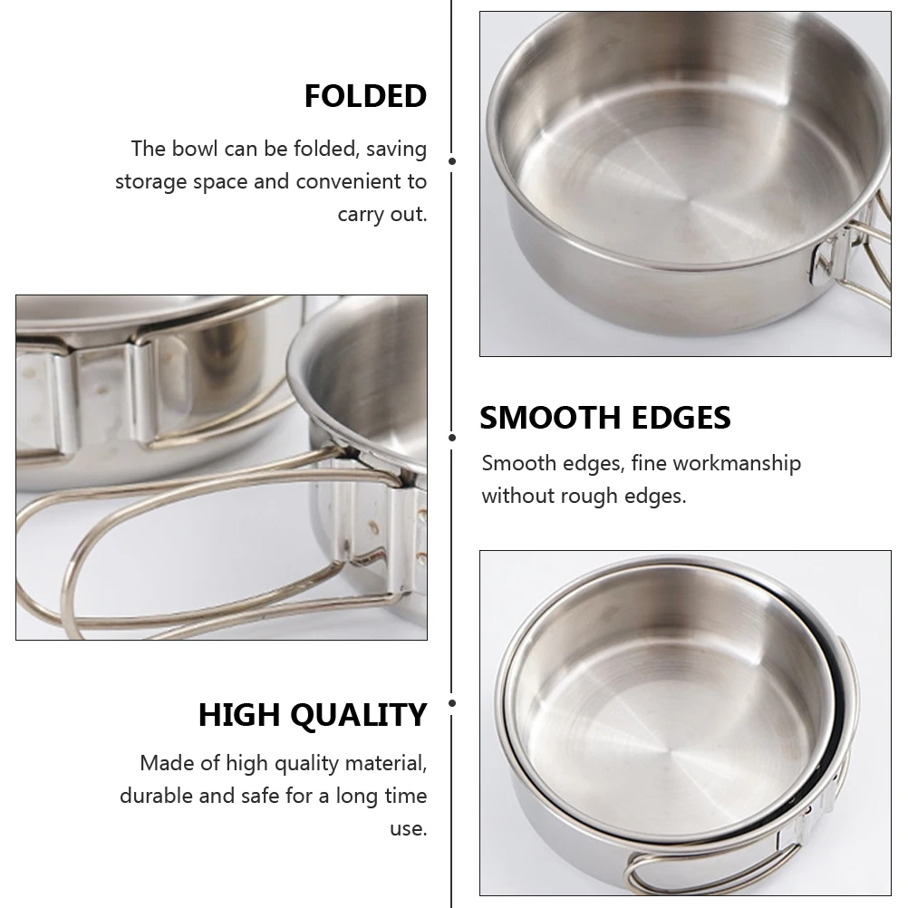 

Portable Stainless Steel Folding Bowl Outdoor Camping Foldable Tableware Dinnerware