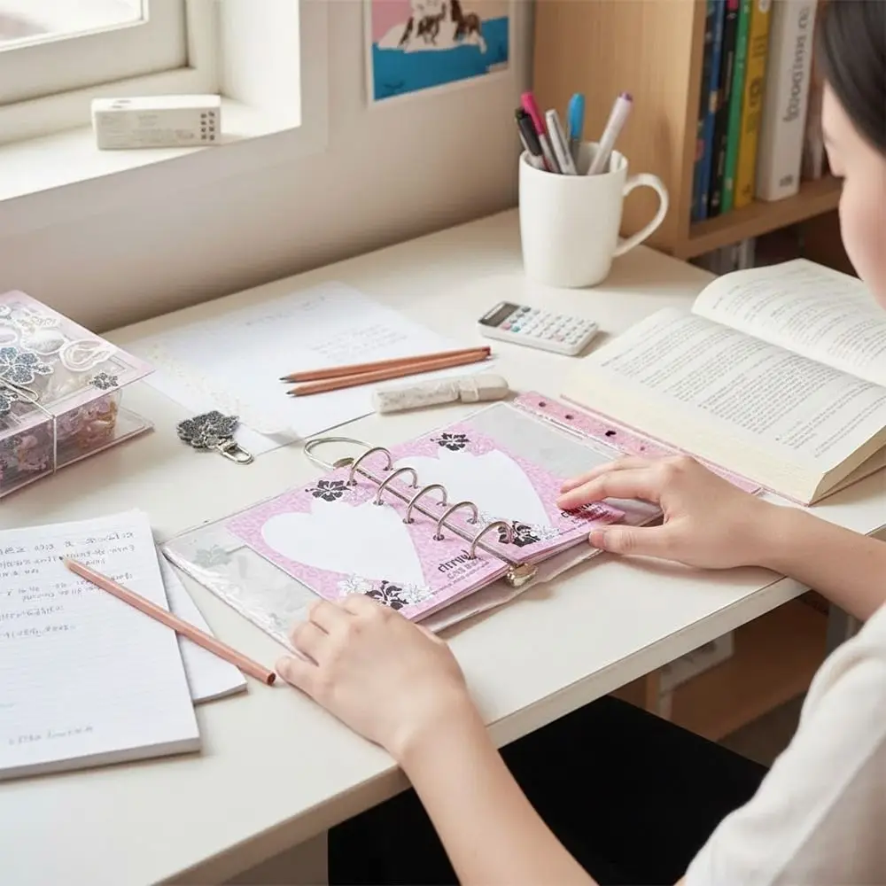 Multi-functional Hibiscus Pattern Mini M5 Journal Transparent Loose-leaf Design Pocket Notebook Planner Book School Office