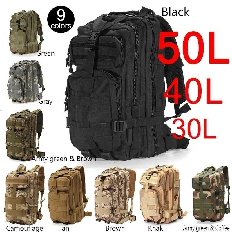 30L/40L/50L 1000D Nylon Waterproof  Military Rucksacks Backpack Sports Bag (9 Colors for Choose) CR6