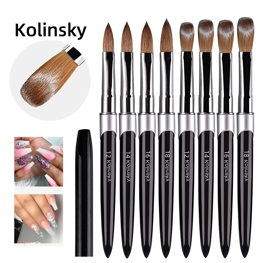 100% Pure Kolinsky Hair Nail Art Brush Round Nail Oval Brush Acrylic OEM Logo Black Color Handle Nail Supplies for Professionals