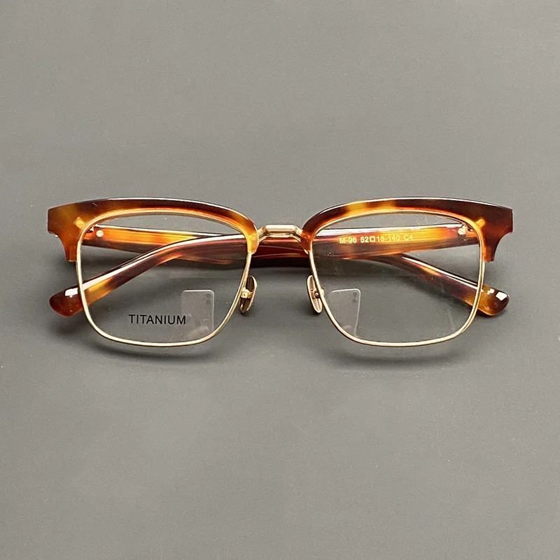 High quality clamshell half-frame glasses Men's prescription glasses are made with pure titanium square acetate optical frames