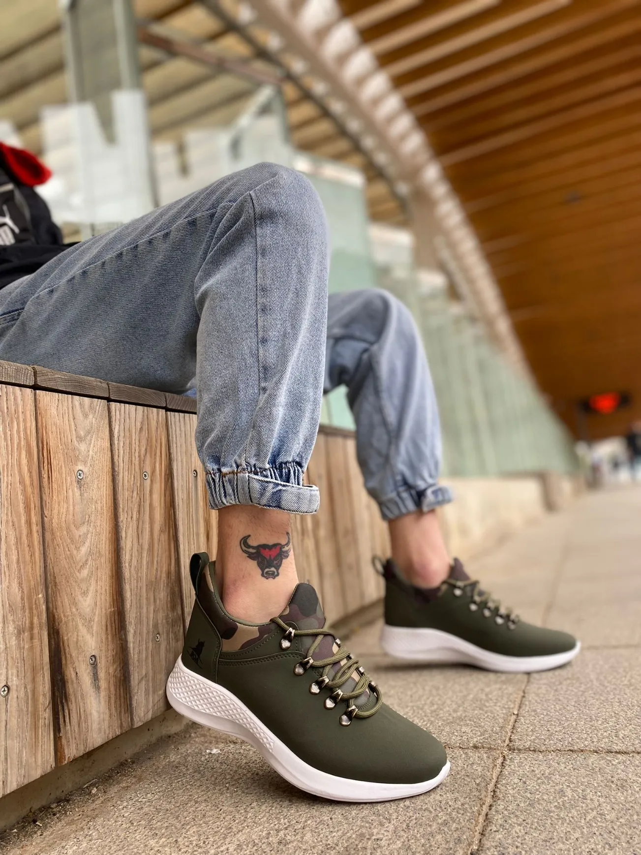 

BA0601 Lace-up Comfortable High Sole Khaki camouflage Casual Men's Sneakers