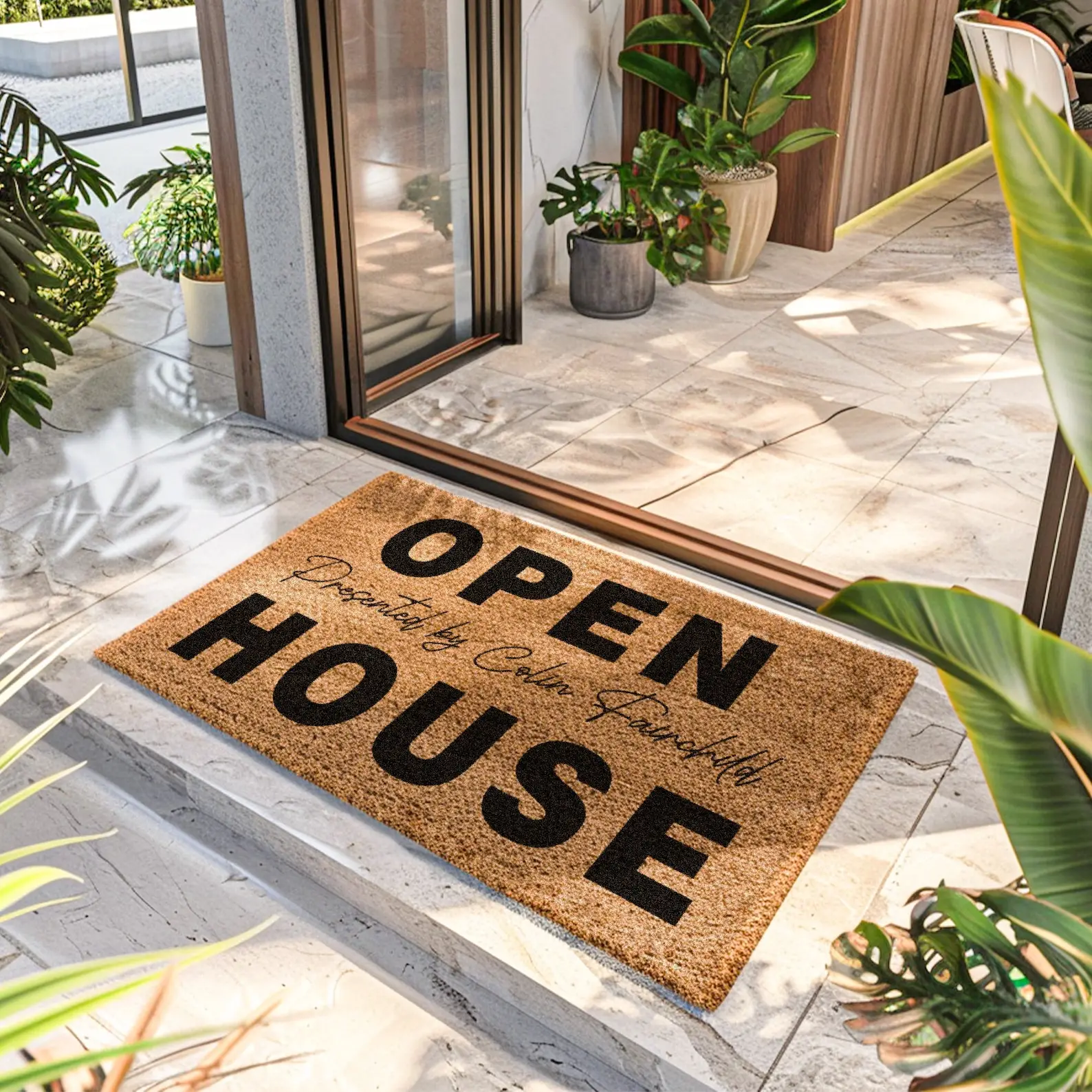 Presented by Real Estate Agent Doormat Open House Hosted by Custom Welcome Rug Personalized Realtor Housewarming Gifts Carpet
