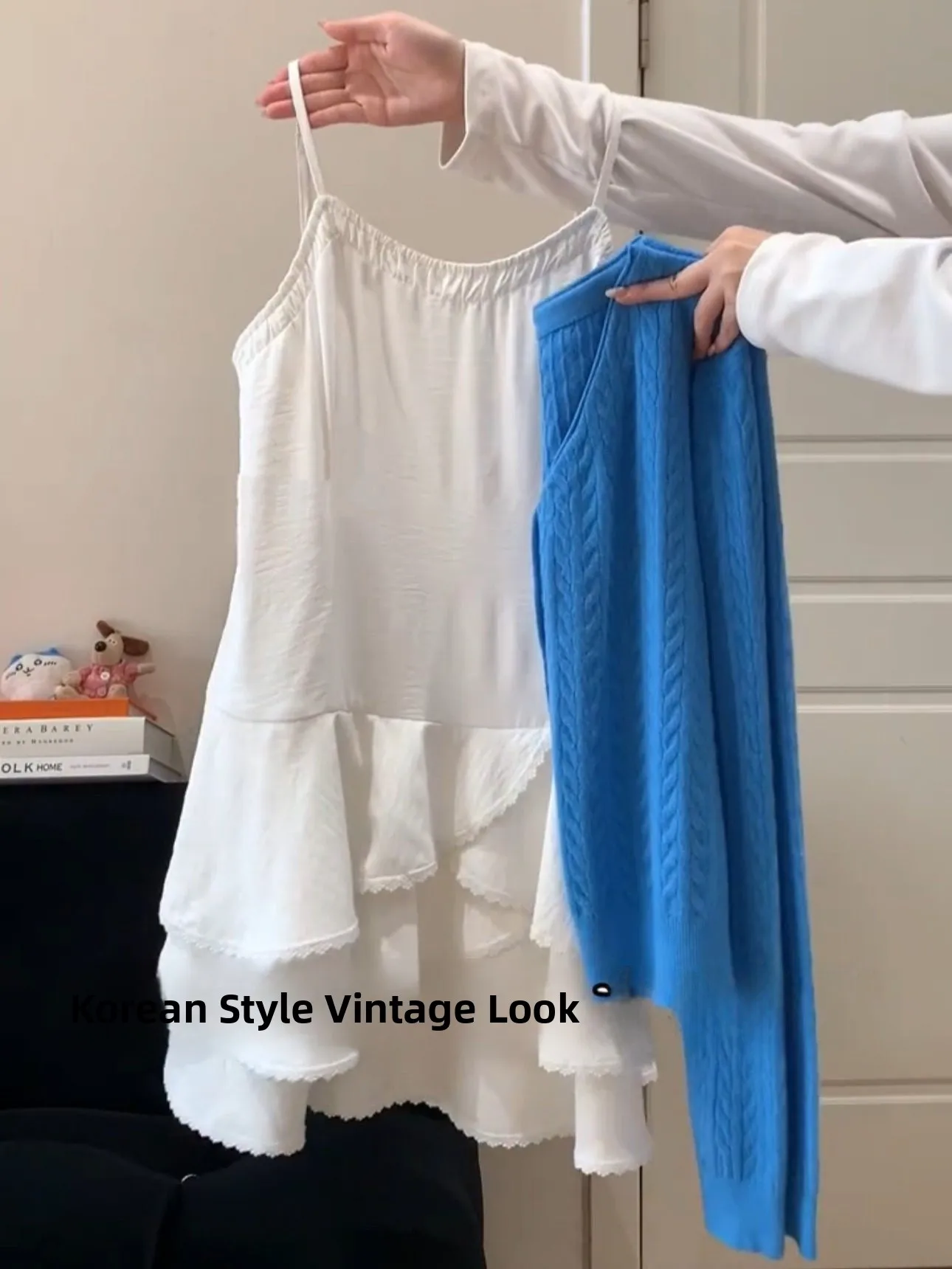 

Korean Sle Ruffle Hem Tank Top Skirt Women's Spring Layering Outerwear Loose Slimming Youthful Cake Skirt Cotton Polyester