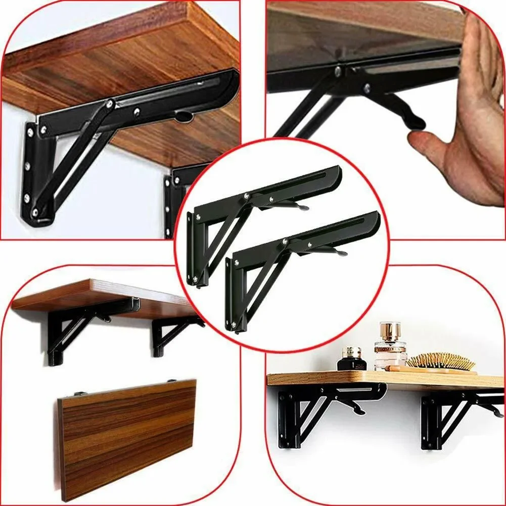 2pcs 200*106mm Black Finish Campervan Folding-Bracket Table Shelf Motorhome Caravan Camper Van Interior Accessories