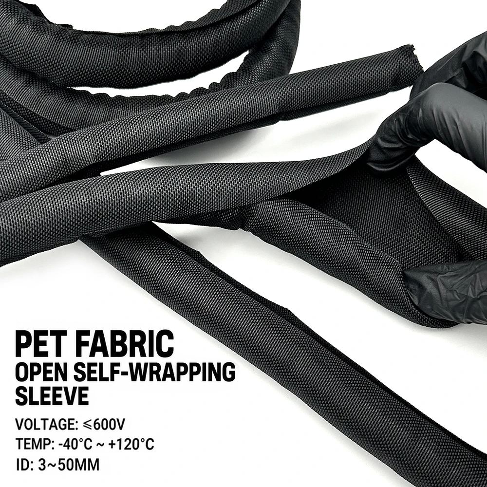 2/5/10/20M PET Open wound textile sleeve ID 3~50mm Aging resistant/flexible/polyester self winding textile mesh tube
