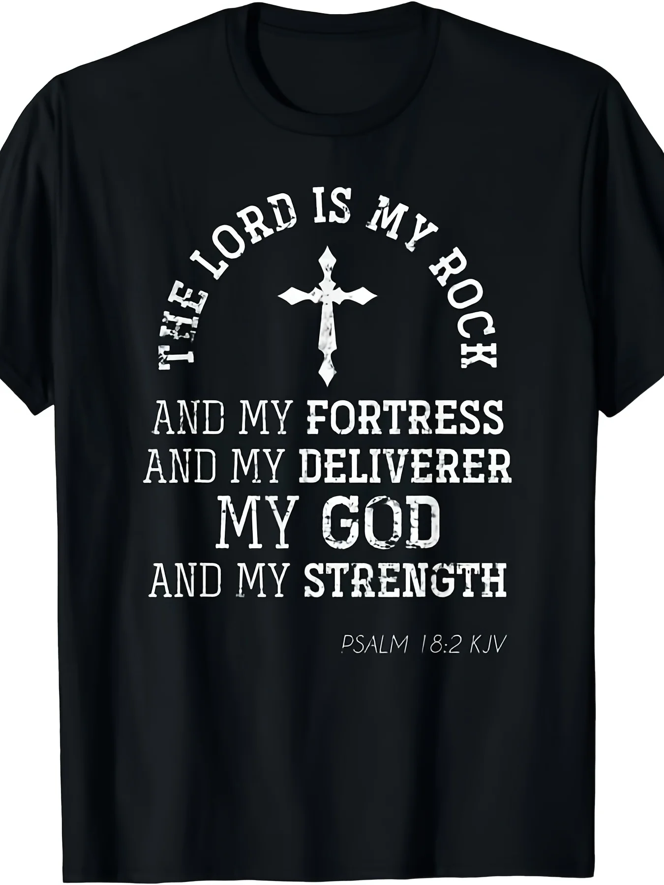 

Men's Casual Short Sleeve Graphic Tee - "The Lord Is My Rock" Psalm 18:2 Print Christian Faith Inspirational T-Shirt Crew Neck
