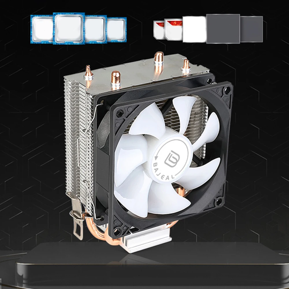 مبرد هواء وحدة المعالجة المركزية مع أنبوبين للحرارة مروحة تبريد RGB هادئة بألوان قوس قزح مروحة RGB صامتة لـ Intel LGA775 1150/1151/1155/1156/1200 AMD AM2