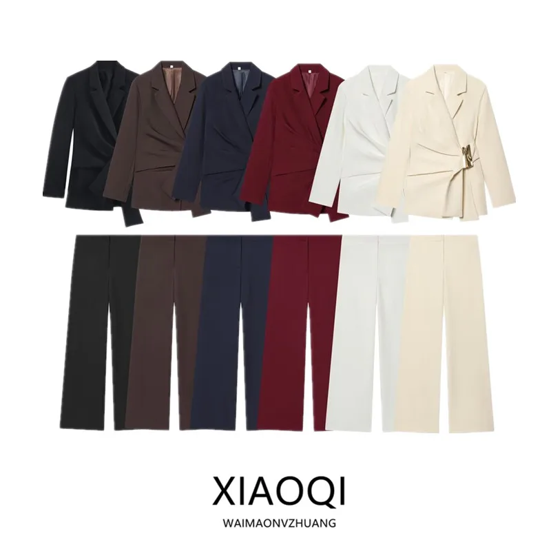Winter New Arrival Women's Fashion Suit Jacket with Lapel Shoulder Pads And Buckle Decoration Warm Long Sleeve High Waist