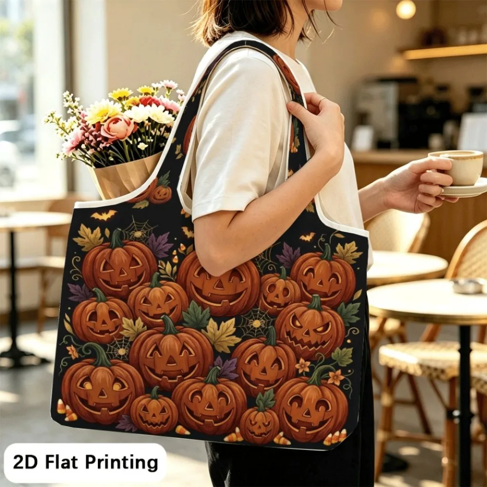 Pumpkins glow in dark night Simple foldable shoulder tote, great daily bag for students.