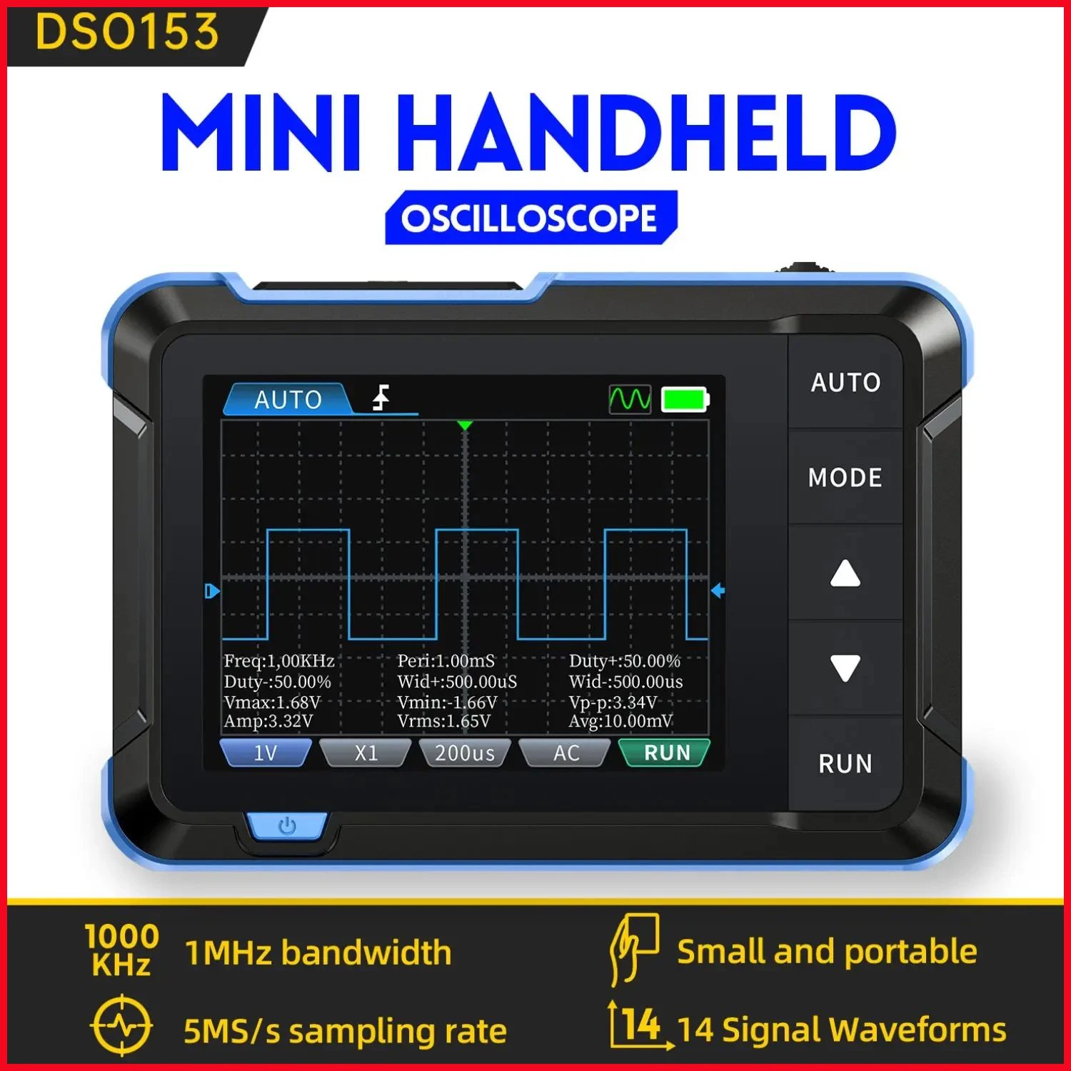 FNIRSI DSO153 Portable Digital Oscilloscope Signal Generator 2in1 1MHz Bandwidth 5MSa/s Sampling Rate Electronics Repair Tools