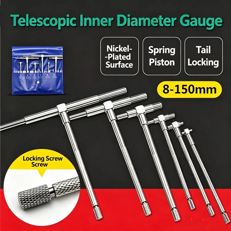 1 Set of 8-150mm Telescoping Inside Diameter Gauge, Adjustable Inside Diameter Gauge, Round-Tip Bore Gauge, Measuring Tool