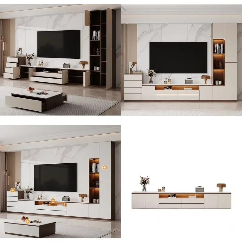 Modern TV Cabinet Wall Unit with Floating Suspended Storage for Living Room and Dining Room Entertainment Systems