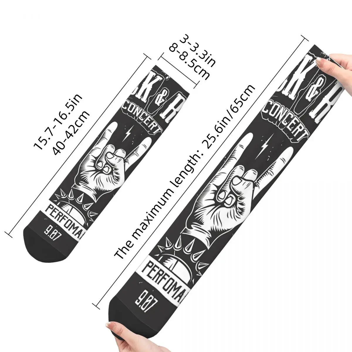 Men's Socks Retro Skull Rock And Roll Concert Live Fast Retro Harajuku Music Art Hip Hop Pattern Crew Crazy Sock Gift Printed