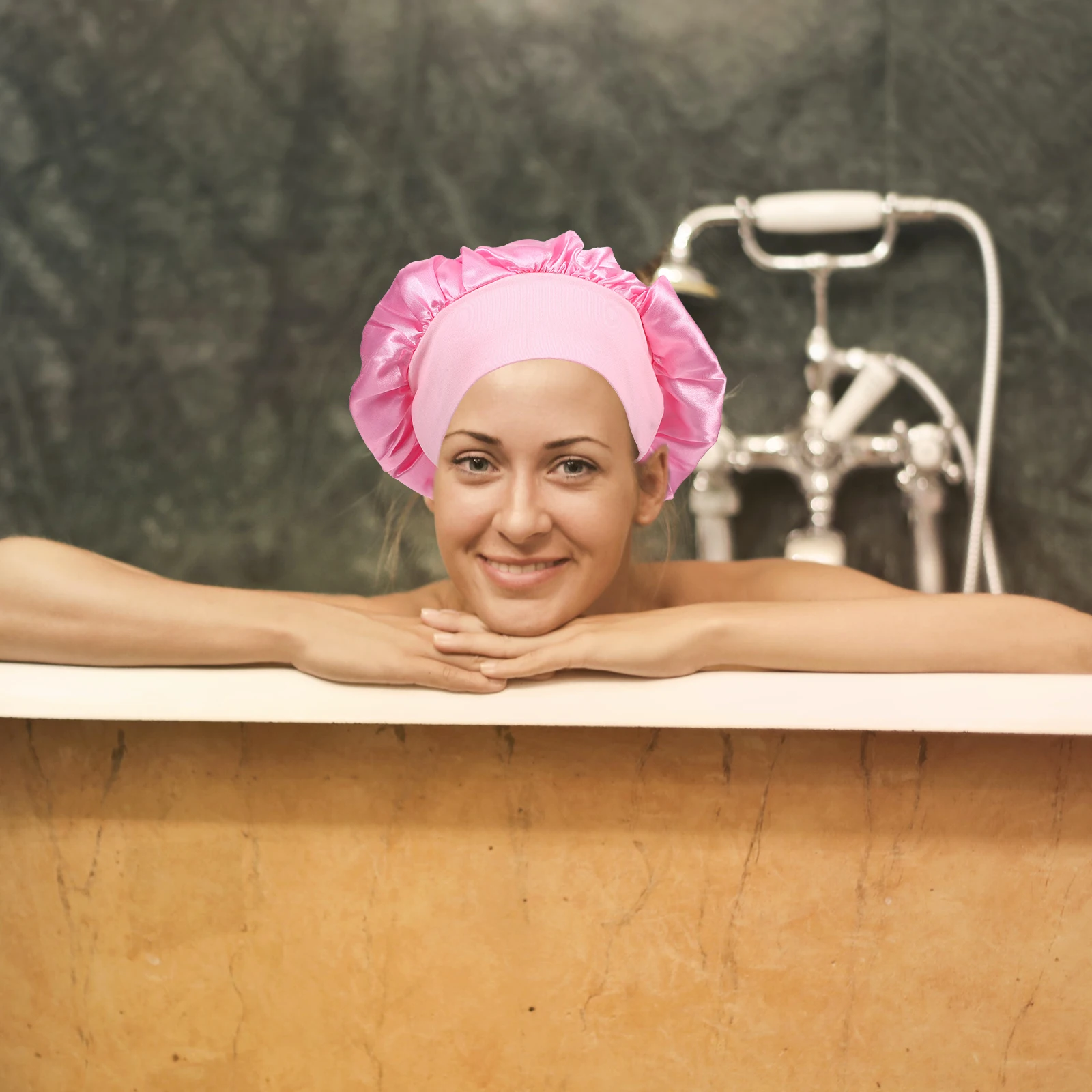 

3pcs Satin Bonnet for Sleeping Women Chemotherapy Hat Wide Elastic Hair Protector Green Pink Black Shower Bath Caps