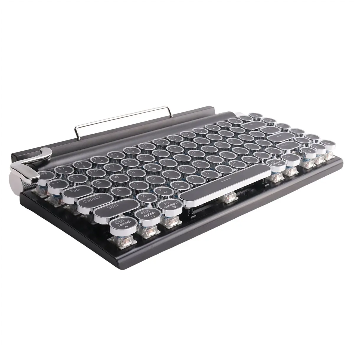 @@HUND-Retro Typewriter Keyboard Wireless Bluetooth Keyboard USB Mechanical Punk Keycaps for Desktop PC/Laptop/Phone-Black
