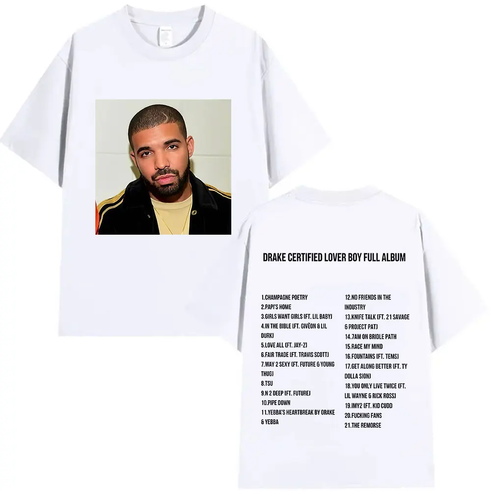 مغني الراب دريك معتمد عاشق الصبي ألبوم كامل 2025 الجرافيك تي شيرت الرجال الهيب هوب موسيقى البوب فضفاض تي شيرتات قصيرة الاكمام الشارع الشهير